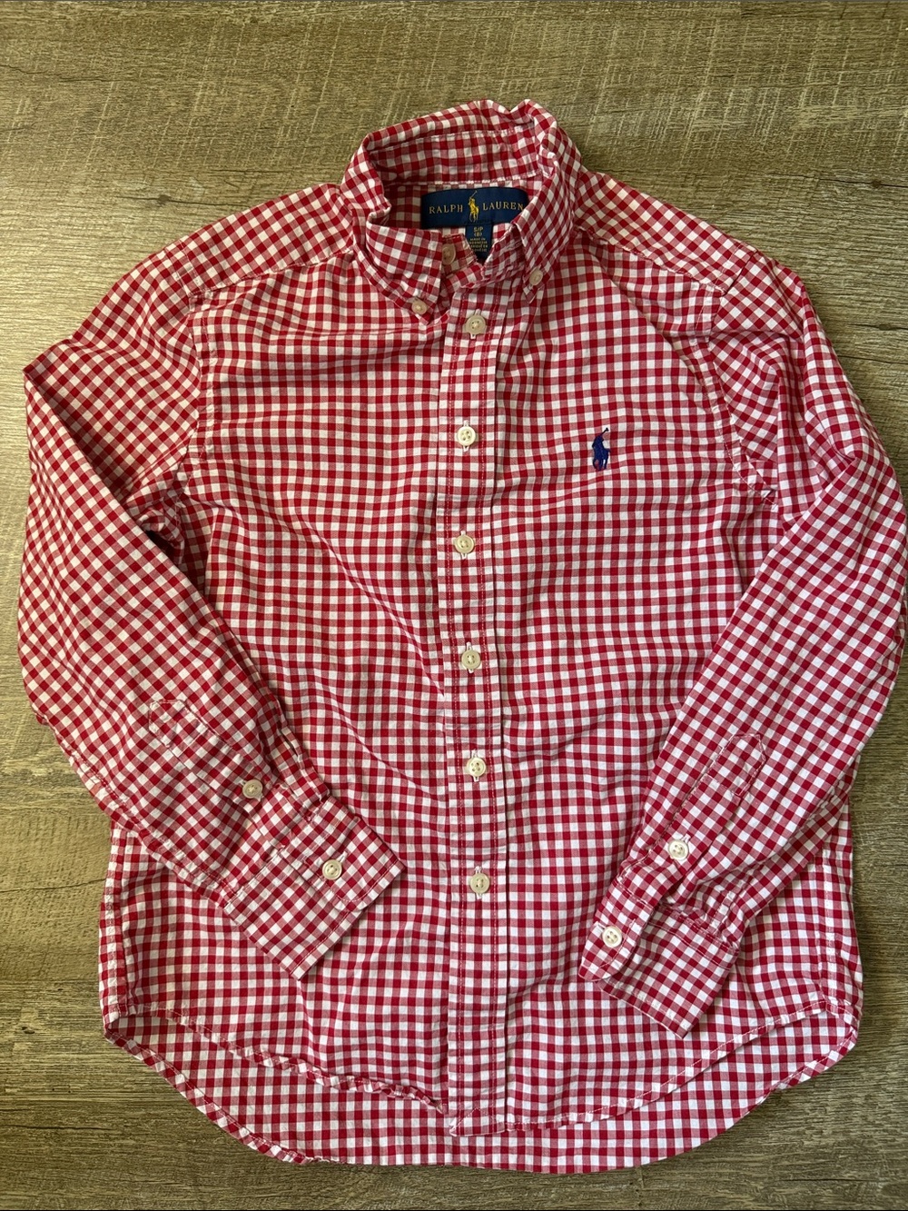Ralph Lauren Boys Red Gingham Button-Down Shirt Size Small (8)